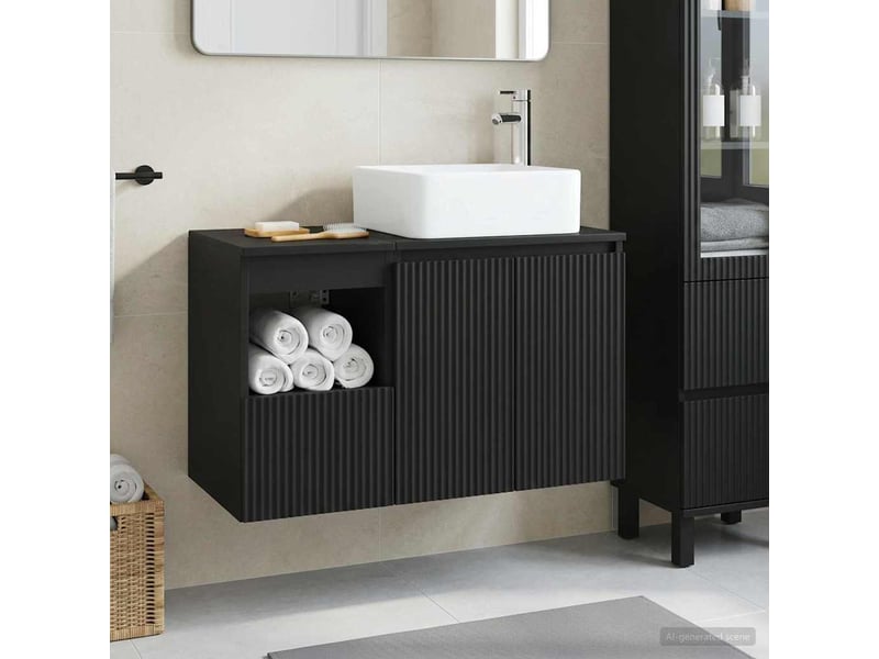  Ensemble de mobilier de salle de bain 2 pc noir cf64176  - Conforama B
