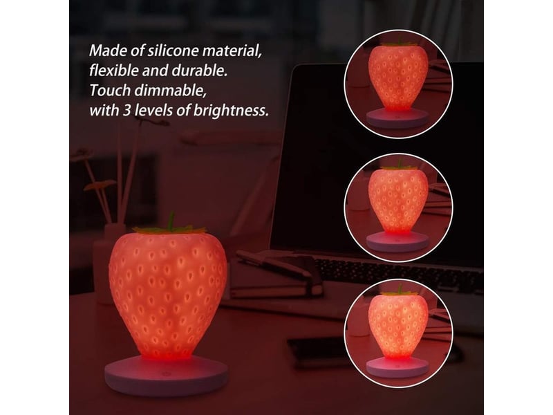  Lampe de table fraise led – veilleuse kawaii avec 3 modes tactiles, lampe de chevet pour chambre, idée cadeau saint-valentin  - Conforama C