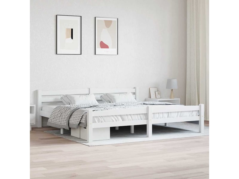  Lit double - lit adulte - cadre de lit sans matelas blanc bois massif de pin 200x200 cm  - Conforama B