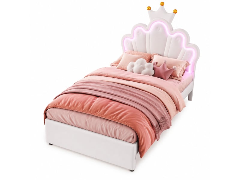  Lit enfant 90 x 200 cm avec 2 tiroirs, éclairage led télécommandé, blanc  - Conforama A