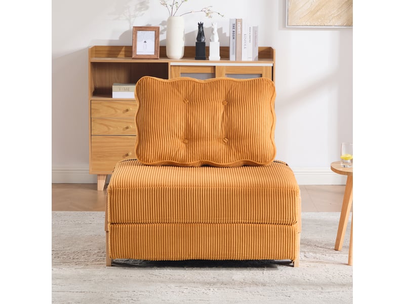  Fauteuil convertible modenvie 1 place pliable en velours côtelé orange, style nordique, 90 x 86 x 84 cm  - Conforama D