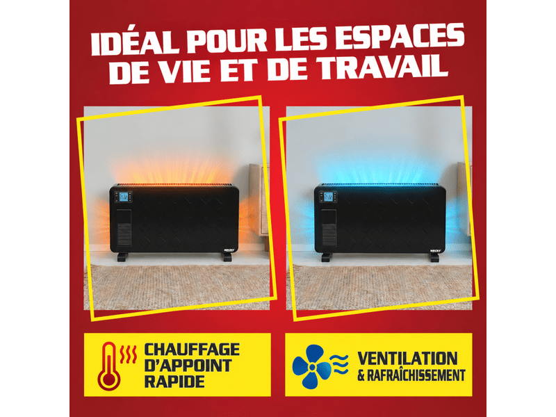 Radiateur électrique 2300 w thermostat 5-37°c télécommande minuterie 24h écran lcd noir - Conforama C