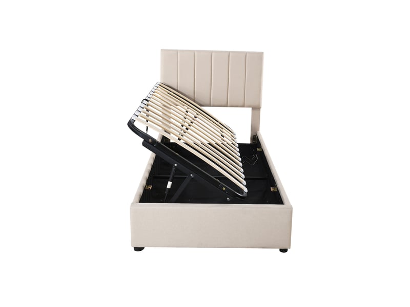 Lit enfant rembourré 90x200 cm avec coffre hydraulique, beige et sommier - Conforama A