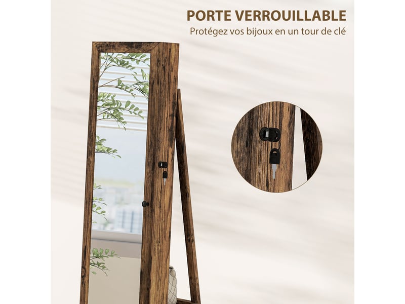  Armoire à bijoux pivotante verrouillable boîte à bijoux avec miroir - armoire bijoux multi-rangement - brun rustique  - Conforama W