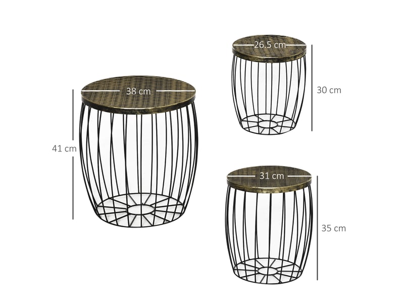  Ensemble de jardin extérieur, 3 tables de balcon empilables, mobilier de jardin en métal style industriel, noir et bronze  - Conforama E