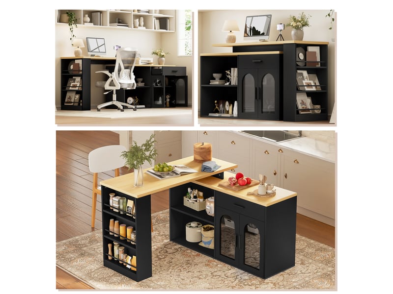  Desserte de cuisine pivotante à 360° avec 1 tiroir et étagères, pour cuisine et salle à manger, 136 × 50 × 78 cm  - Conforama C
