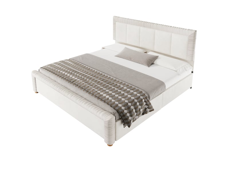  Lit capitonné 180 x 200 cm en velours français, avec 2 tiroirs, beige  - Conforama A