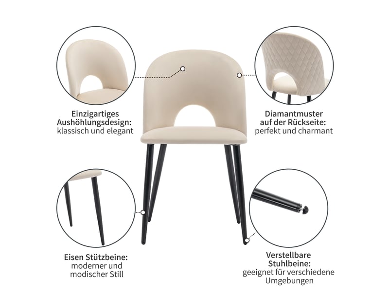  Lot de 4 chaises de salle à manger,47x44x84 cm,avec pieds réglables,velours,beige  - Conforama E