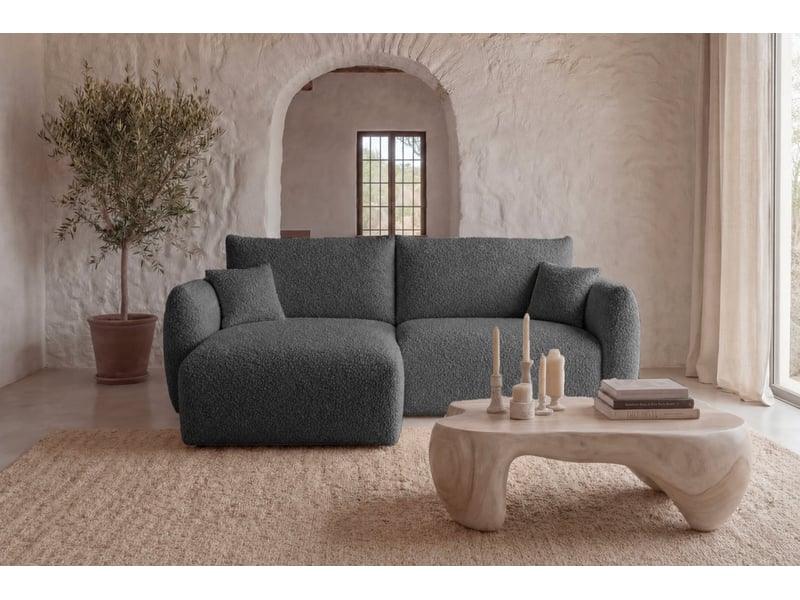  Elio mini - canapé d'angle convertible tissu bouclette 3 places gris  - Conforama D