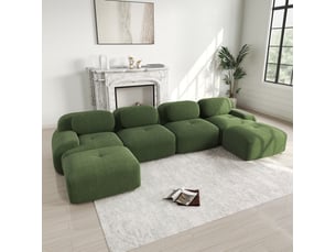 Canapé d'angle panoramique modenvie modulable 4 places 388 x 178 x 70 cm en velours côtelé vert