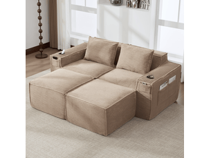 Canapé droit compressé fixe <strong></strong> <strong></strong> 2 places Velours côtelé beige