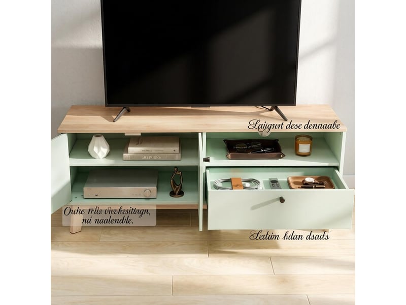  Meuble tv 2 portes 1 tiroir mdf vert clair et coloris chêne 120x35x50 cm T5828P549492 - Conforama D