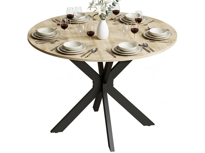 Table à manger pliante ronde pour 2 à 6 personnes bois acier naturel  - Conforama E