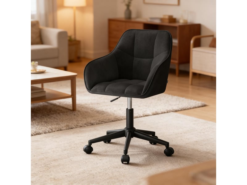  Chaise de bureau ergonomique pivotante 360° à hauteur réglable - lpospi - accoudoirs intégrés, velours - noir  - Conforama C