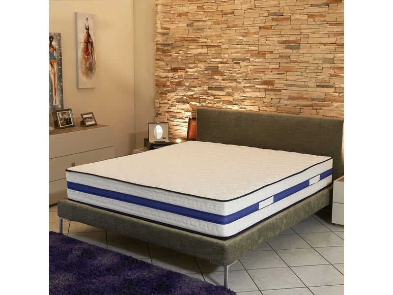 Lattex blue matelas 140x200 mousse rembourrage 100 % polesther - hauteur 29 cm - face hiver avec laine - face été avec lin - soutien ferme - (140_x_200_cm)  - Conforama B