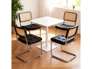 Lot de 4 chaises de salle à manger, chaises luge avec pieds chromés et dossier en rotin, style moderne