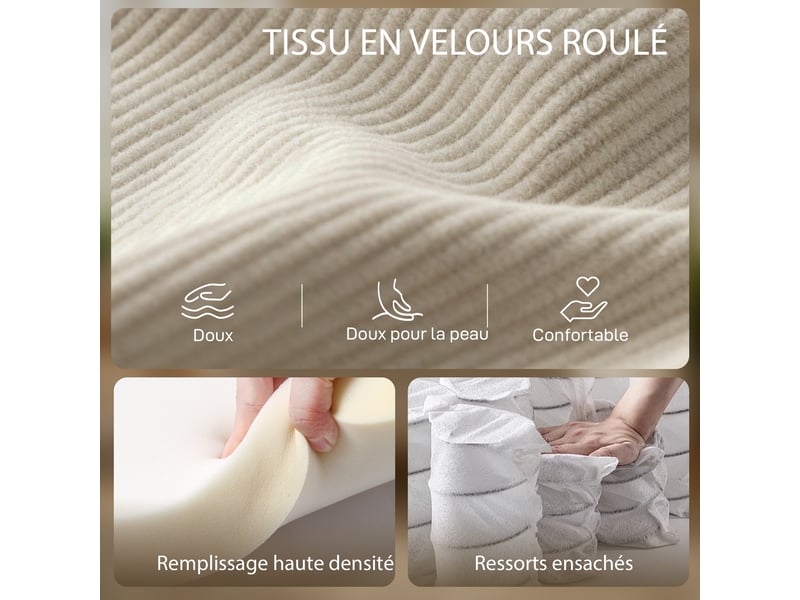  Fauteuil de salon en velours côtelé, 83x74x87cm, canapé 1 place rembourré avec assise large et coussin à ressorts, beige  - Conforama D
