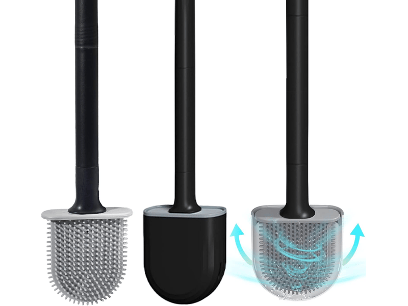 Brosse toilette silicone plate paquet de 1,brosse wc mural,brosse de toilette à long manche de salle de bain à séchage rapide(noir) - Conforama C