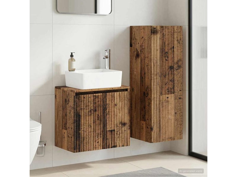  Ensemble de mobilier de salle de bain 2 pcs bois ancien shl35  - Conforama B