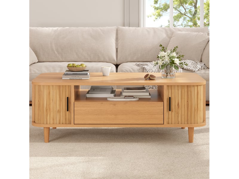  Table basse 100x50x35 cm coloris bois naturel avec rangement et 1 tiroir  - Conforama E