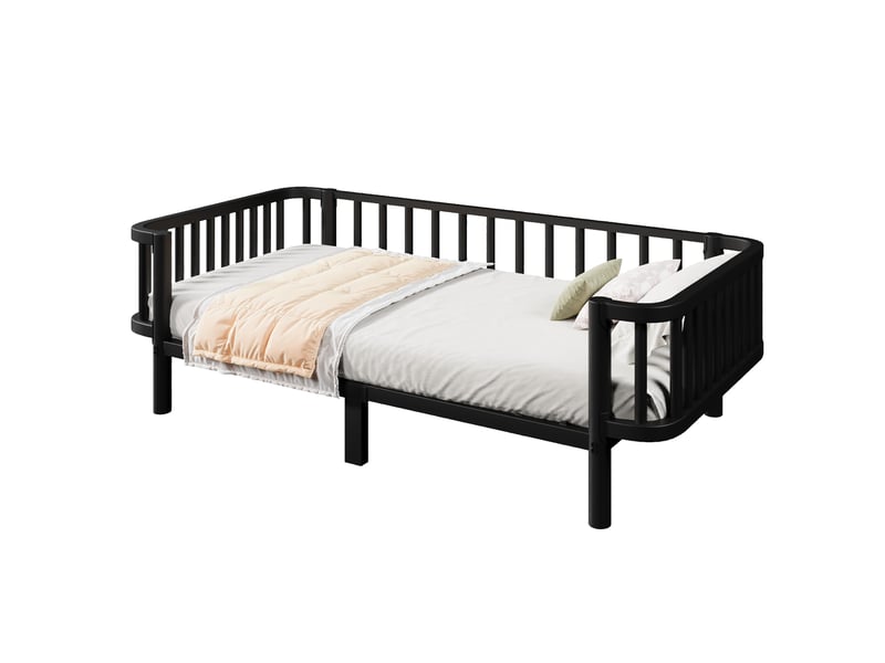  Lit banquette 90x200 cm avec sommier à lattes en acier noir, sans matelas  - Conforama A