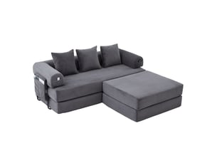 Canapé modulable 3 places 200 x 190 x 67 cm gris foncé en velours côtelé, avec hocker et rangement