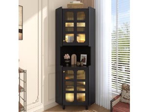 Meuble d'angle vitrine 63,5x157,5 cm, led, espace de rangement, bibliothèque, gain de place, pour salon, en mdf, noir