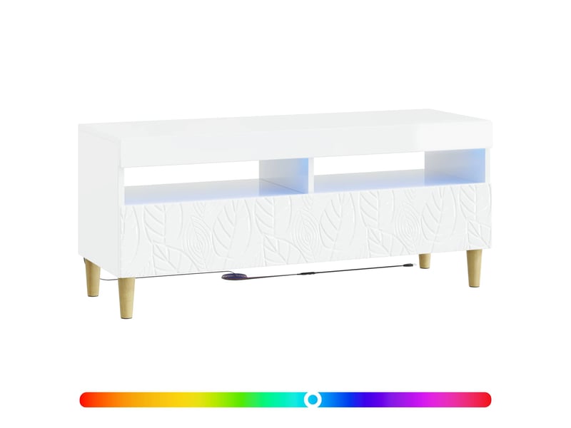 Meuble tv - banc tv - meuble de rangement led blanc brillant bois d'ingénierie - Conforama C