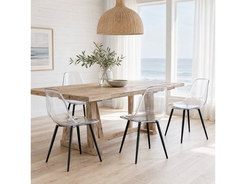  Chaises de salle à manger lot de 4 avec pieds antidérapants  - structure métal, plastique - noir transparent  - Conforama C