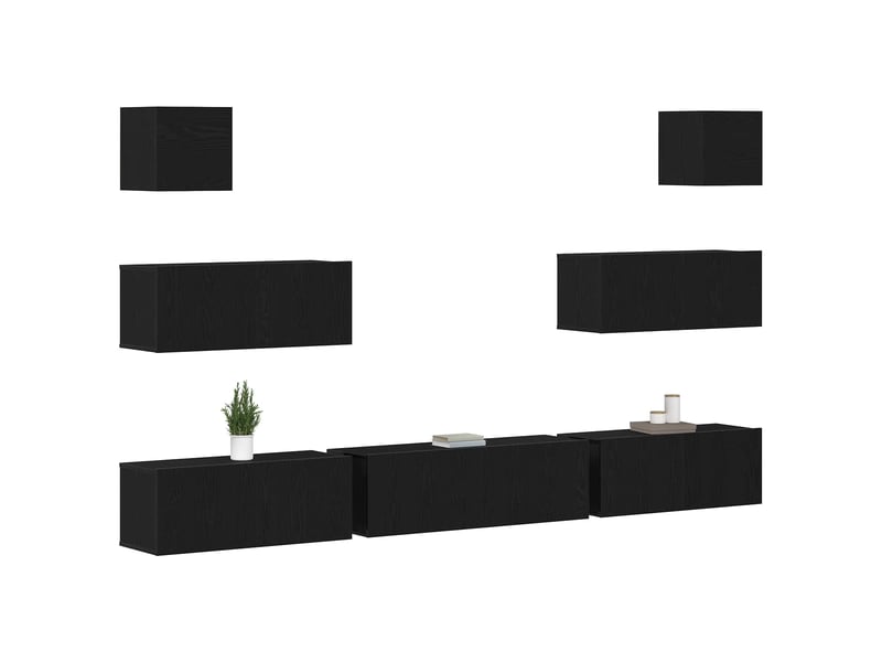  Ensemble meuble tv - banc tv - meuble de rangement 7 pcs chêne noir bois d'ingénierie  - Conforama C