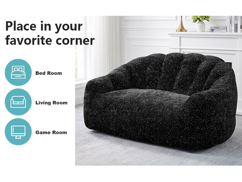  Fauteuil pouf design patte d'ours en flanelle avec assise spacieuse, respirant et facile à nettoyer, noir  - Conforama B