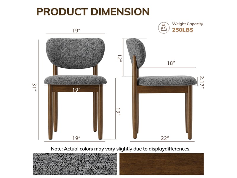  Lot de 2 chaises de salle à manger en chenille, pieds en bois, dossier ergonomique, assise rembourrée confortable, style moderne pour salle à manger et cuisine, gris  - Conforama D