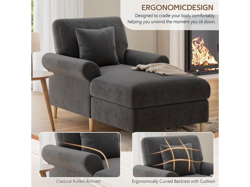 Fauteuil relax avec fonction allongée, coussin lombaire et dossier ergonomique en velours gris 133 × 87 × 90 cm - Conforama E