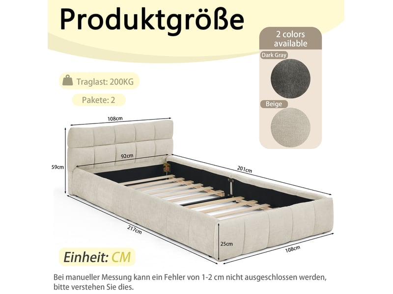  Lit simple enfant 90x200 cm en chenille beige, cadre en bois d’eucalyptus et fer  - Conforama E