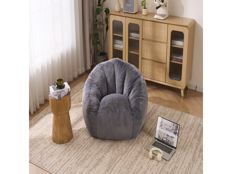 Pouf poire adulteenfant gris en polyester 98x98x60 cm, rembourrage mousse mémoire, assise moelleuse pour lire et se détendre W5378P504662 - Conforama B