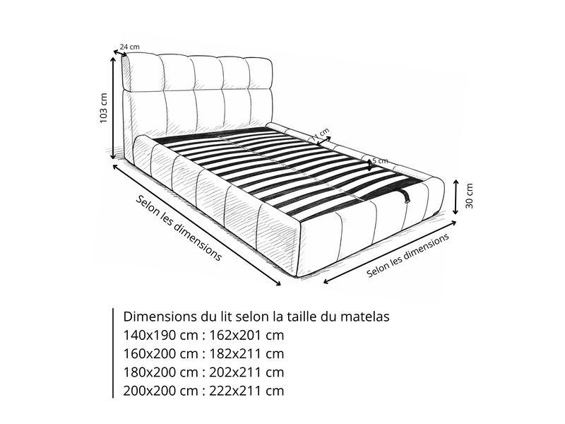  Ensemble lit coffre aneto et matelas émeraude 160x200 cm - tissu chenille bleu nuit - mémoire de forme PREMIUM - Conforama E