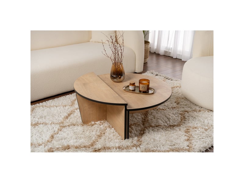  Tables basses gigognes en bois mdf mélaminé chêne miel et noir 90 x 60 x 30 cm lot de 2  - Conforama C