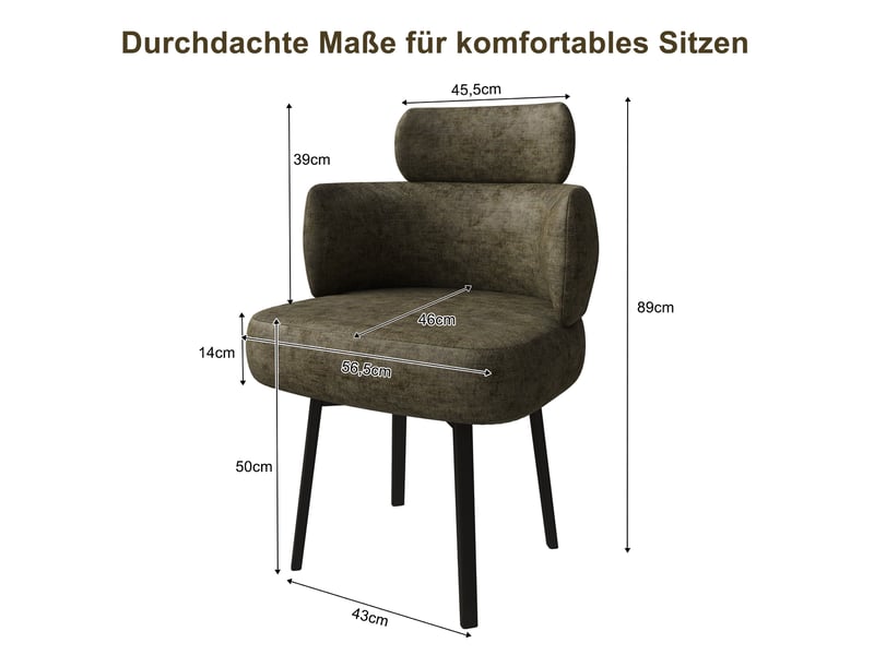  Chaise de salle à manger pivotante 56,5x54x89 cm en chenille vert olive  - Conforama C