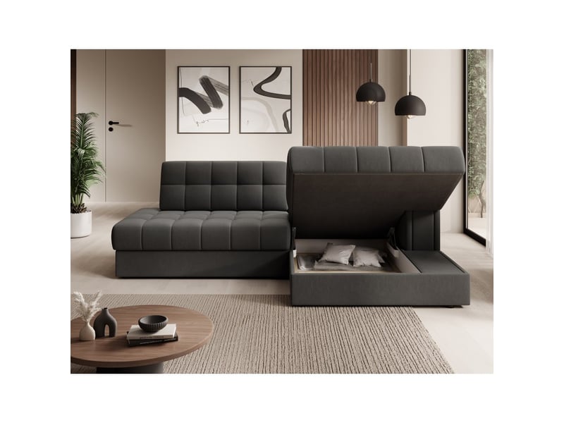  Canapé d'angle convertible cubito gris 240 cm avec coffre et couchage  - Conforama D