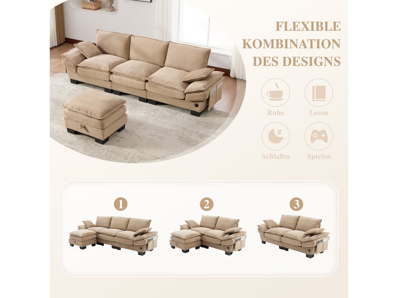  Canapé d'angle réversible fixe 3 places tissu kaki  - Conforama E