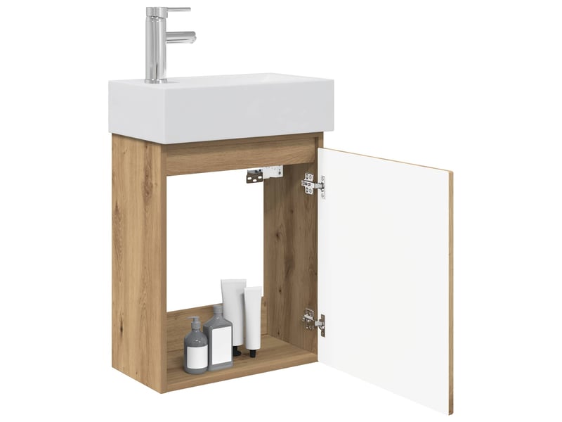  Meuble de rangement salle de bain avec robinet chêne artisanal shl5761  - Conforama C