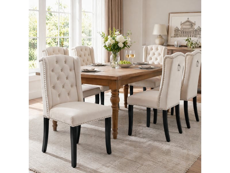  Lot de 2 chaises de salle à manger,61x45x100 cm,velours,beige  - Conforama B