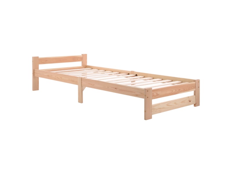  Lit enfant 90x200 cm, lit en bois avec tête de lit et sommier à lattes, couleur de bois, sans matelas  - Conforama E