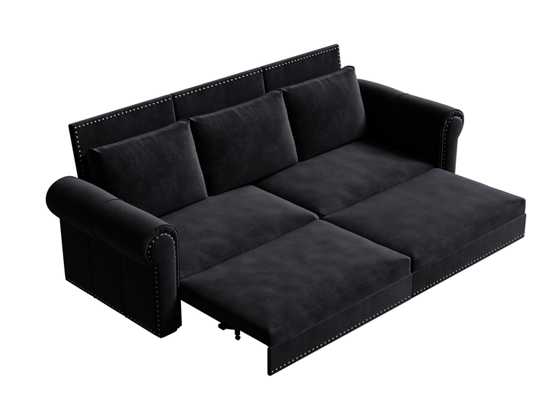 Canapé convertible 3 places 238x90x98 cm en velours noir - Conforama E