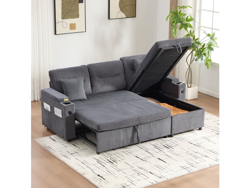  Canapé d’angle 3 places convertible avec rangement 212.5x136x86 cm gris carbone  - Conforama B