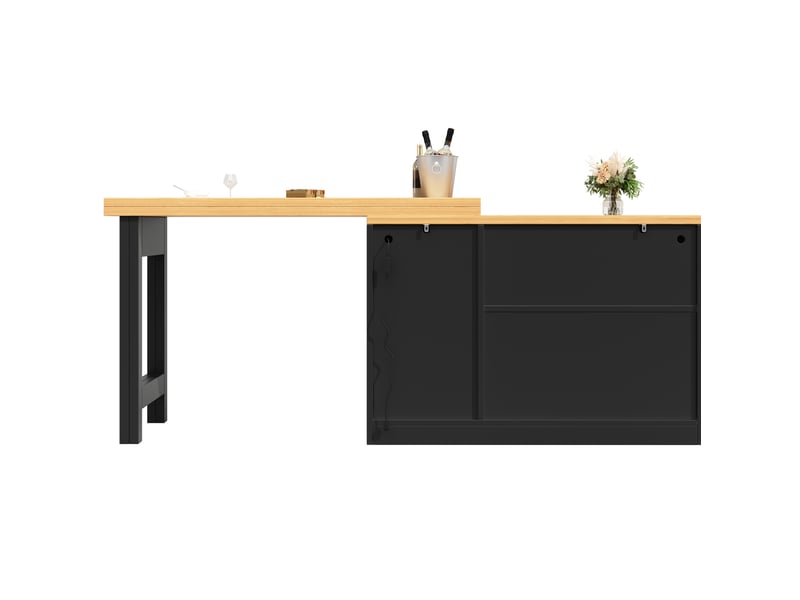  Table extensible avec rangement et éclairage led, avec plateau pivotant en mdf noir et naturel, 120 × 40 × 71,5 cm  - Conforama A
