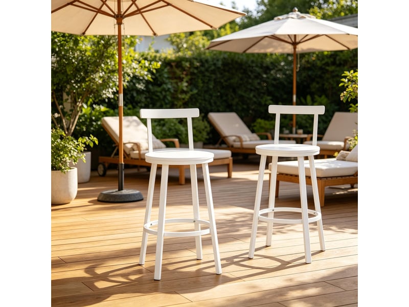  Lot de 2 tabourets de bar avec dossier courbé - lpospi - repose-pieds, assise ronde, métal et mdf - blanc  - Conforama C