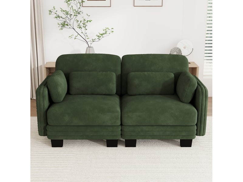  Canapé droit 2 places modulable en chenille 176x88x88 cm vert  - Conforama B