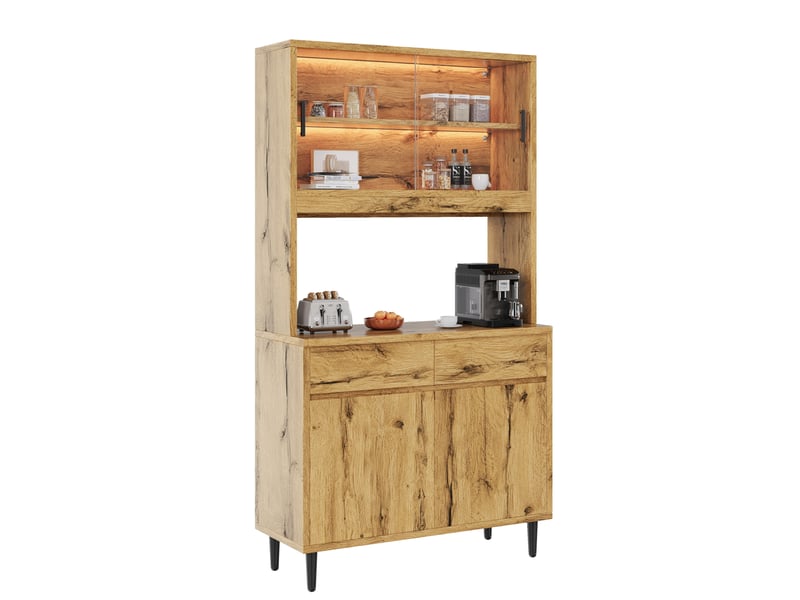 Vaisselier modenvie 100 x 40 x 185 cm avec led, prises, usb-a et usb-c, effet chêne - Conforama A