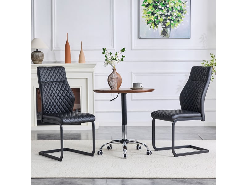  Lot de 2 chaises de salle à manger à dossier haut en pu noir et métal  - Conforama C